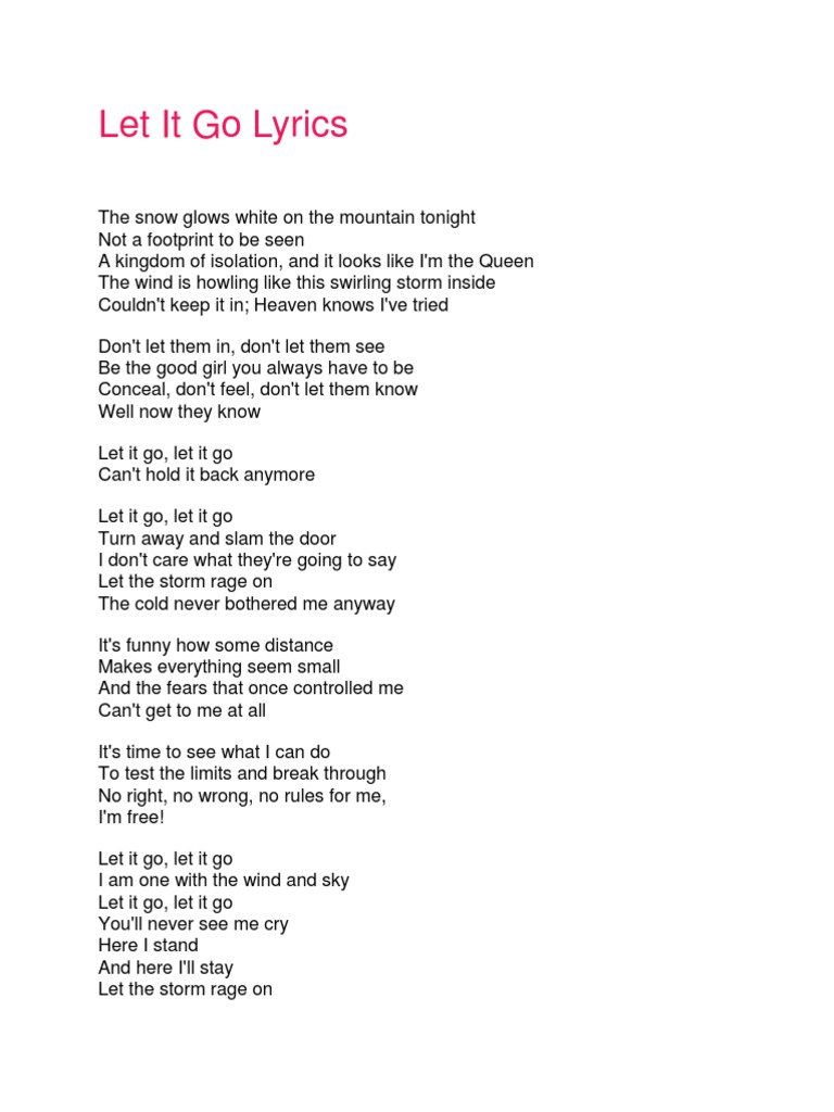 let it go let it go lyrics