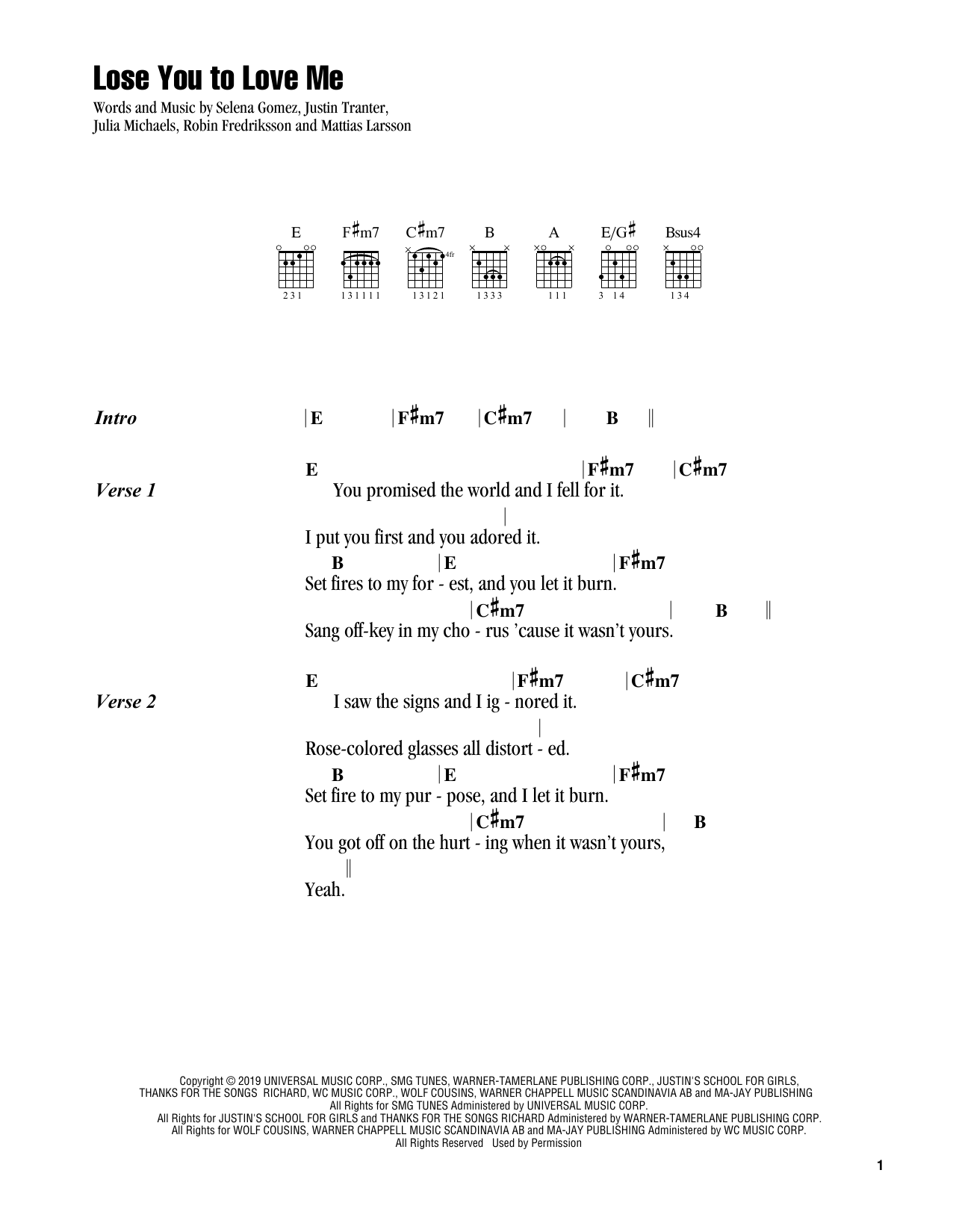 lose you to love me chords