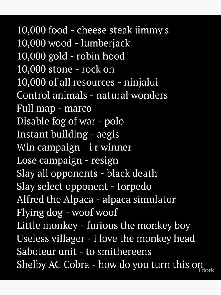 cheat codes for age of empires