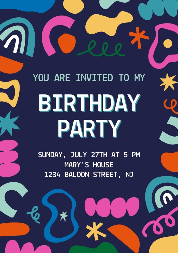bday party invitation templates