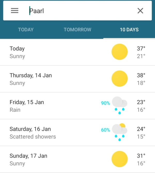 10 day weather report cape town