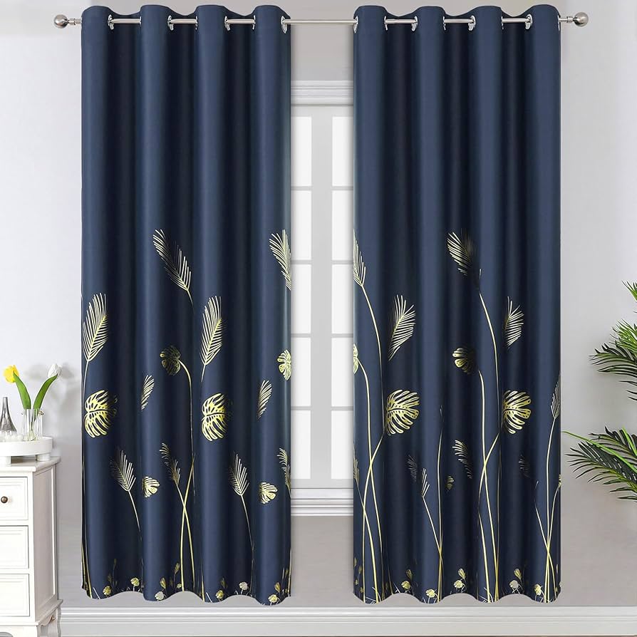 gold navy curtains