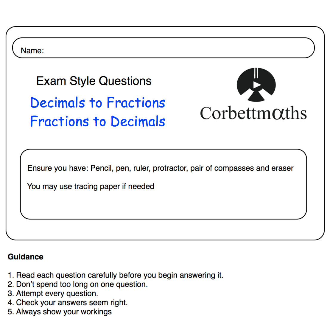 corbett maths decimals