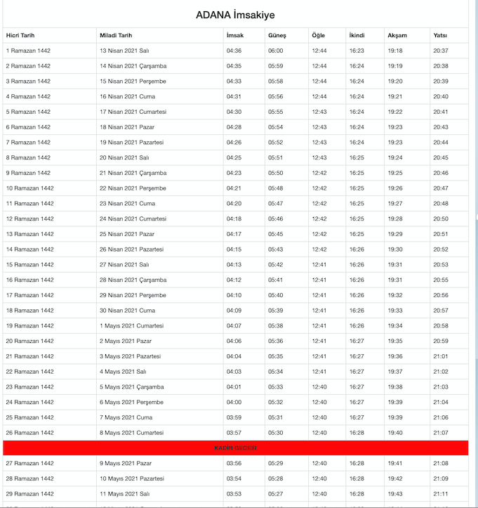 adana ezan saatleri 2021