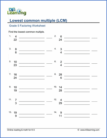 lcm problems worksheet