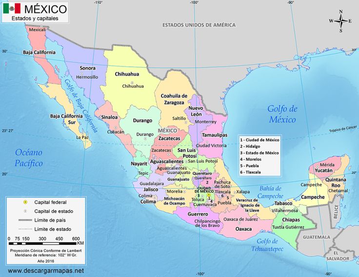 mapa de estados y capitales de mexico