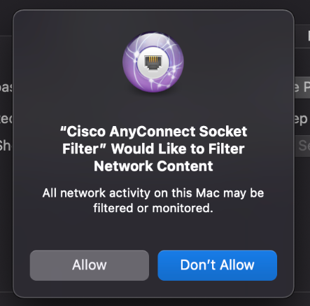cisco anyconnect socket filter