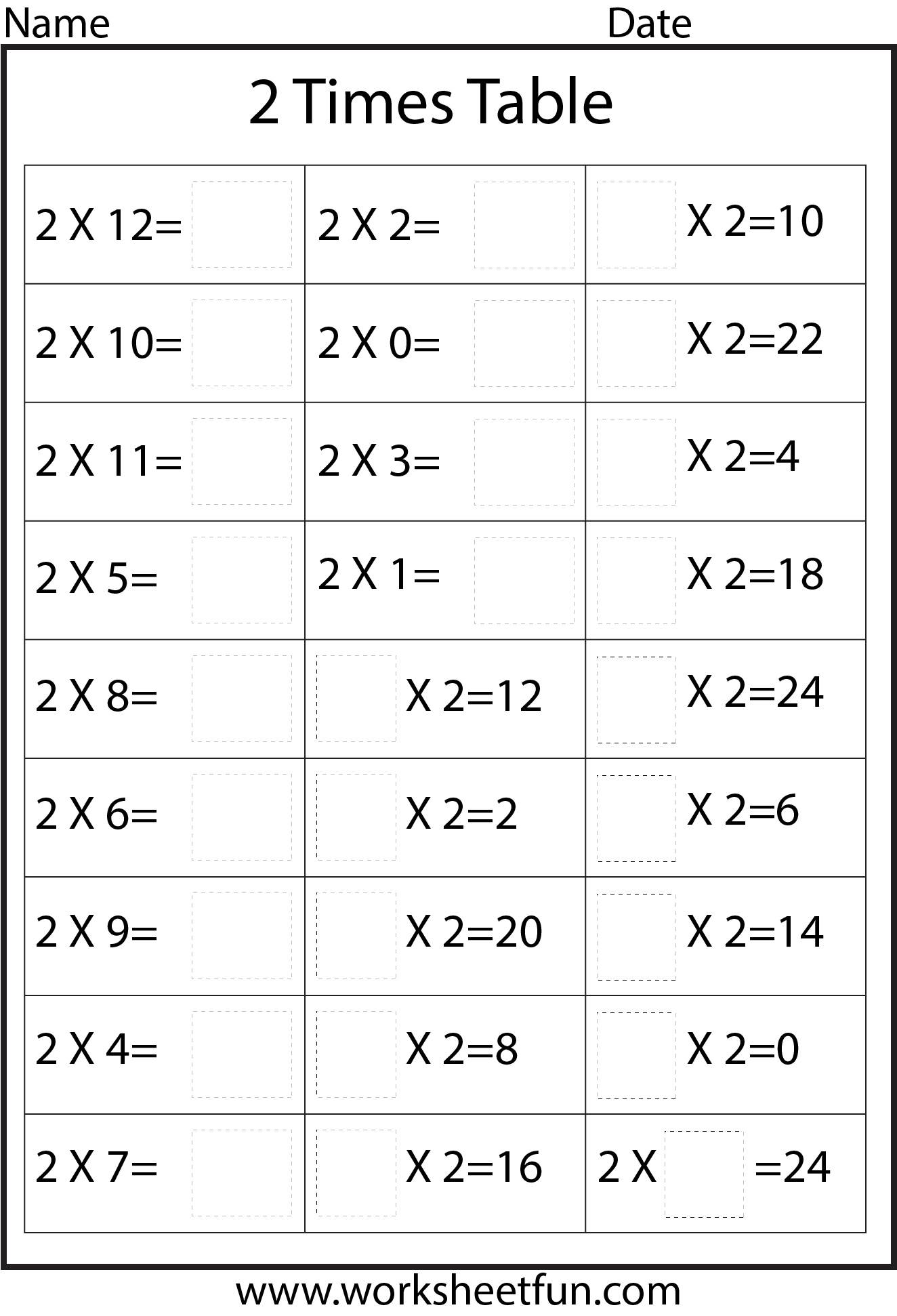 two times table worksheet