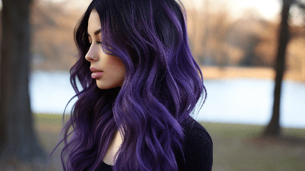 violet highlights on black hair