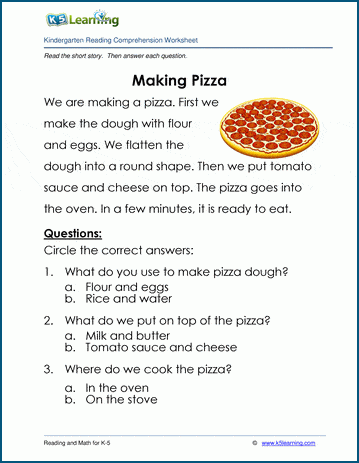 making a pizza worksheet