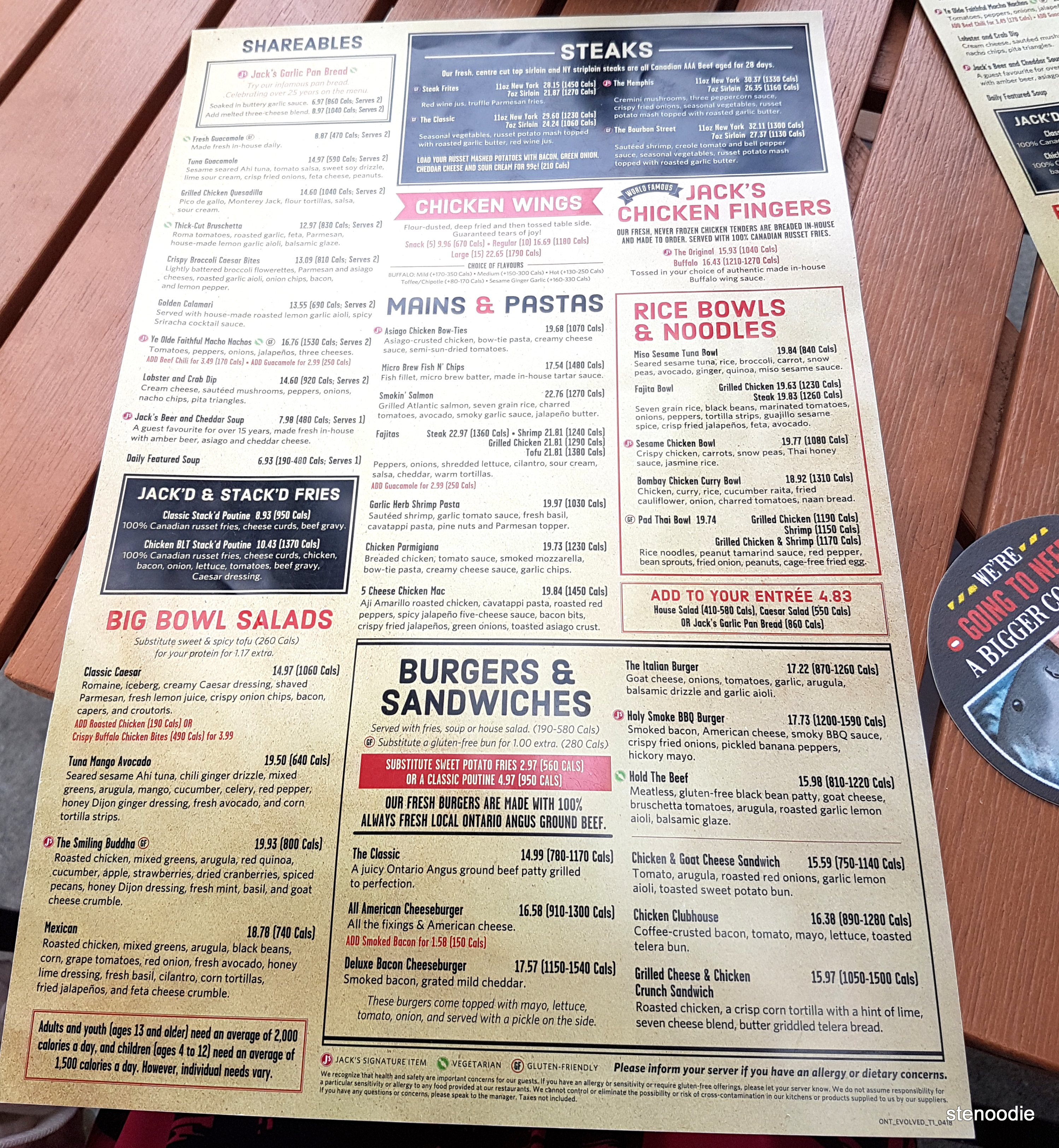 jack astors menu