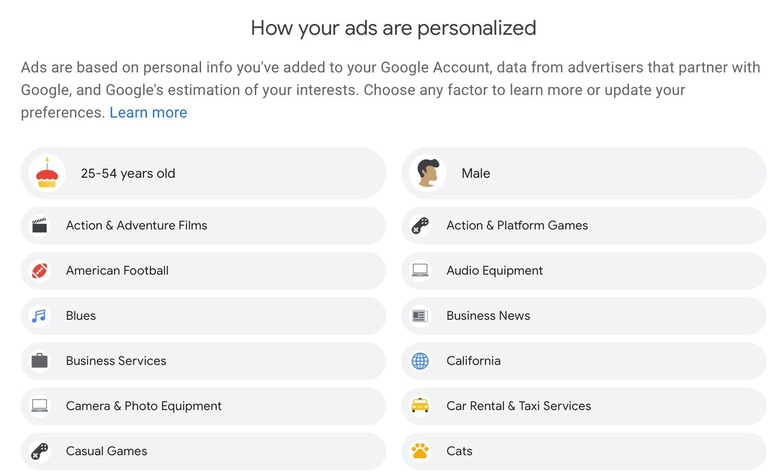 google ad preferences