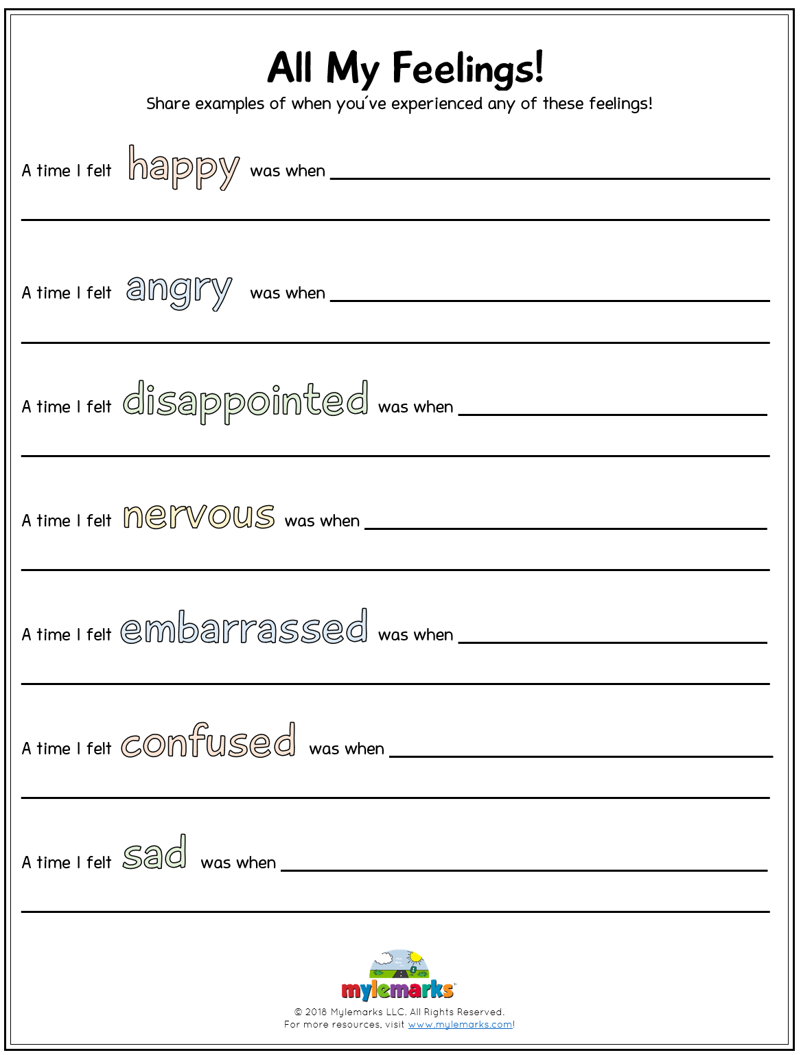 feelings worksheets for adults