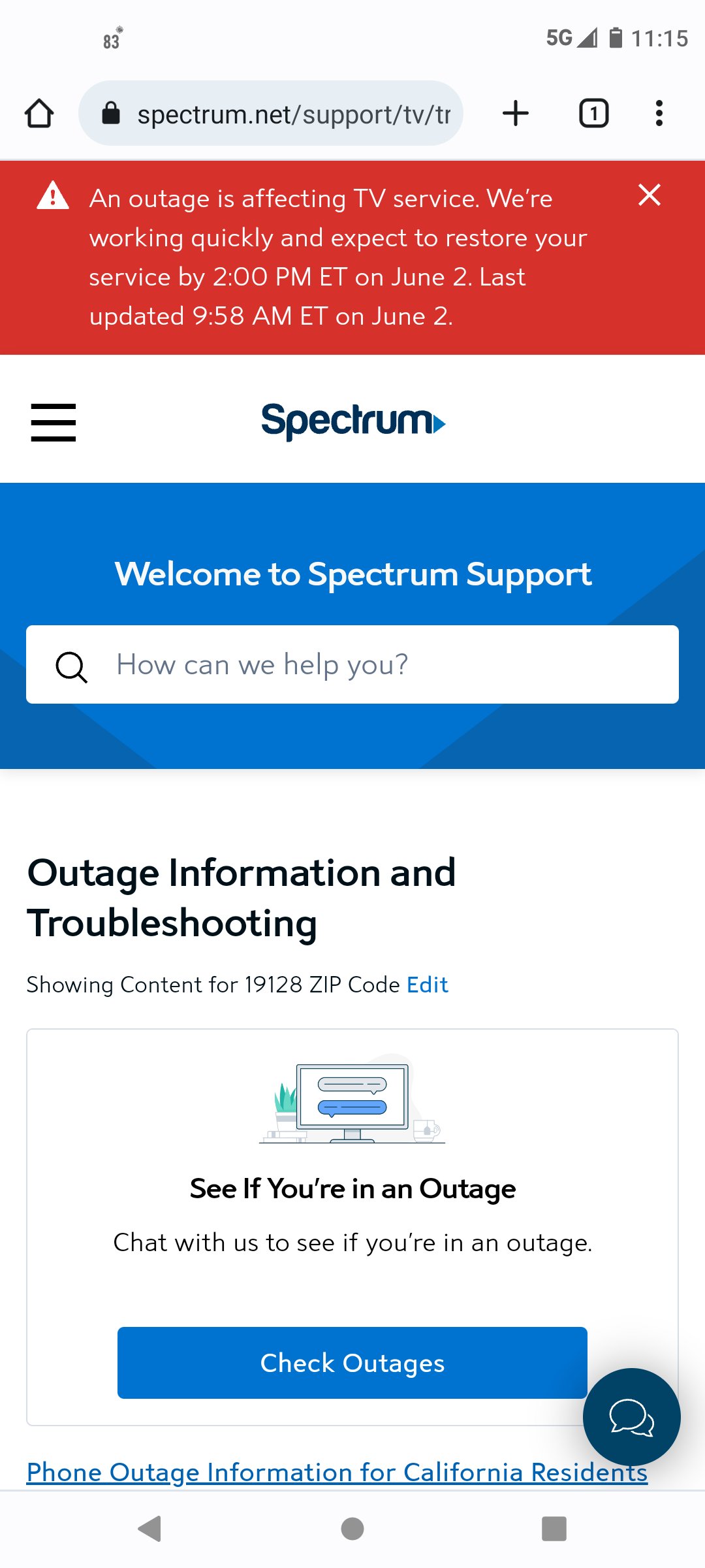 spectrum internet outages