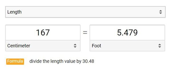 167cm in meters