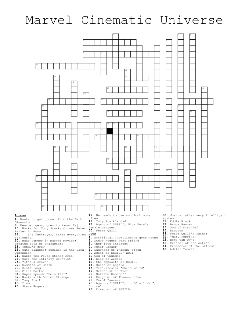 marvels avengers character crossword