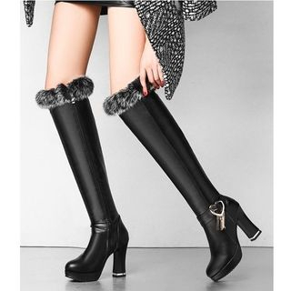 knee high boots fur trim