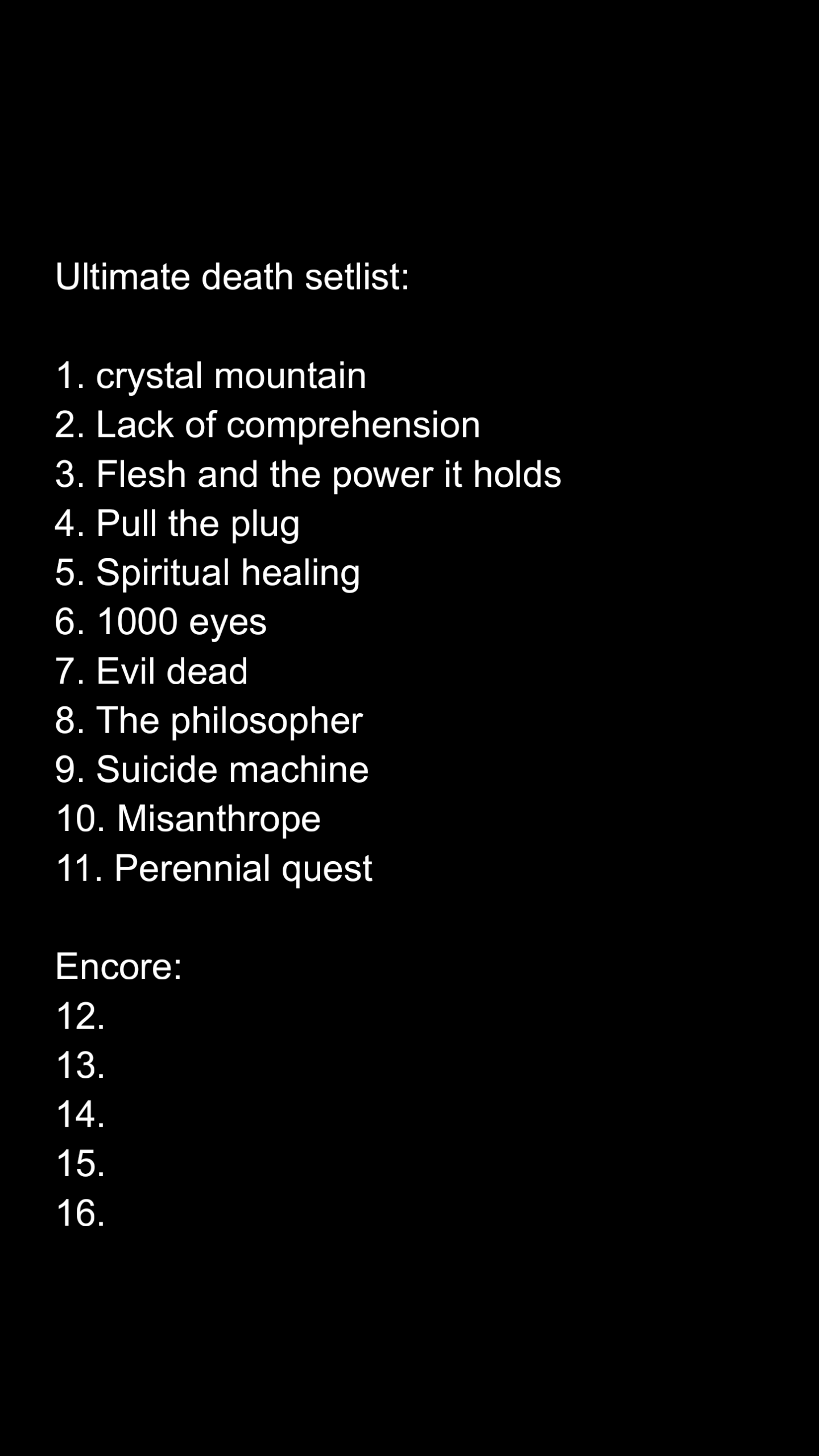 death to all setlist