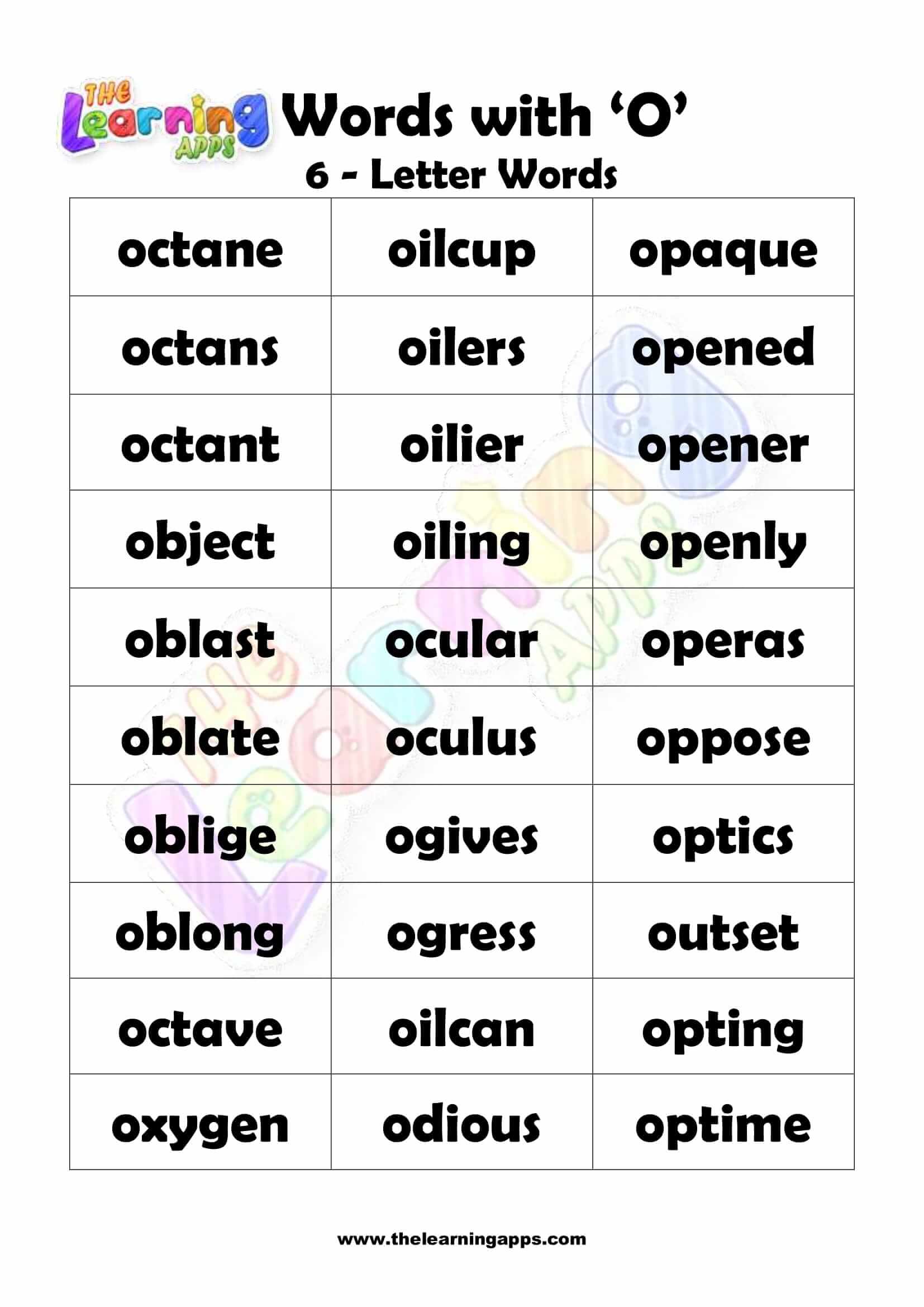 six letter words starting with o