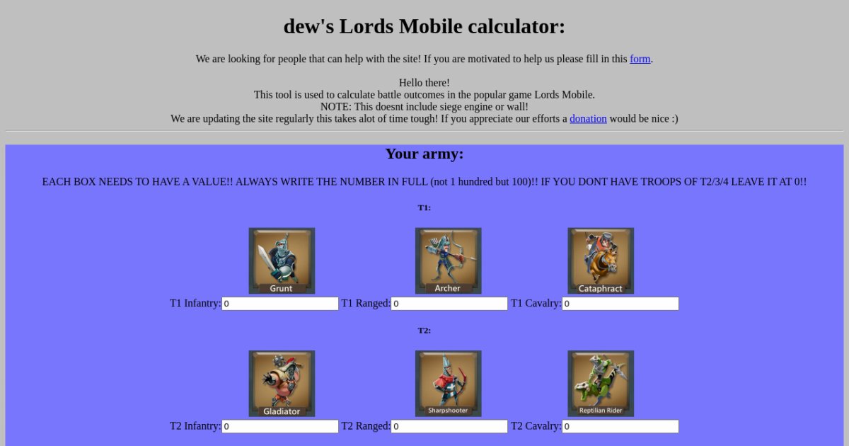 lords mobile calculator