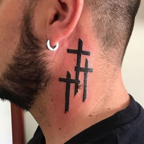 3 cross tattoo on neck