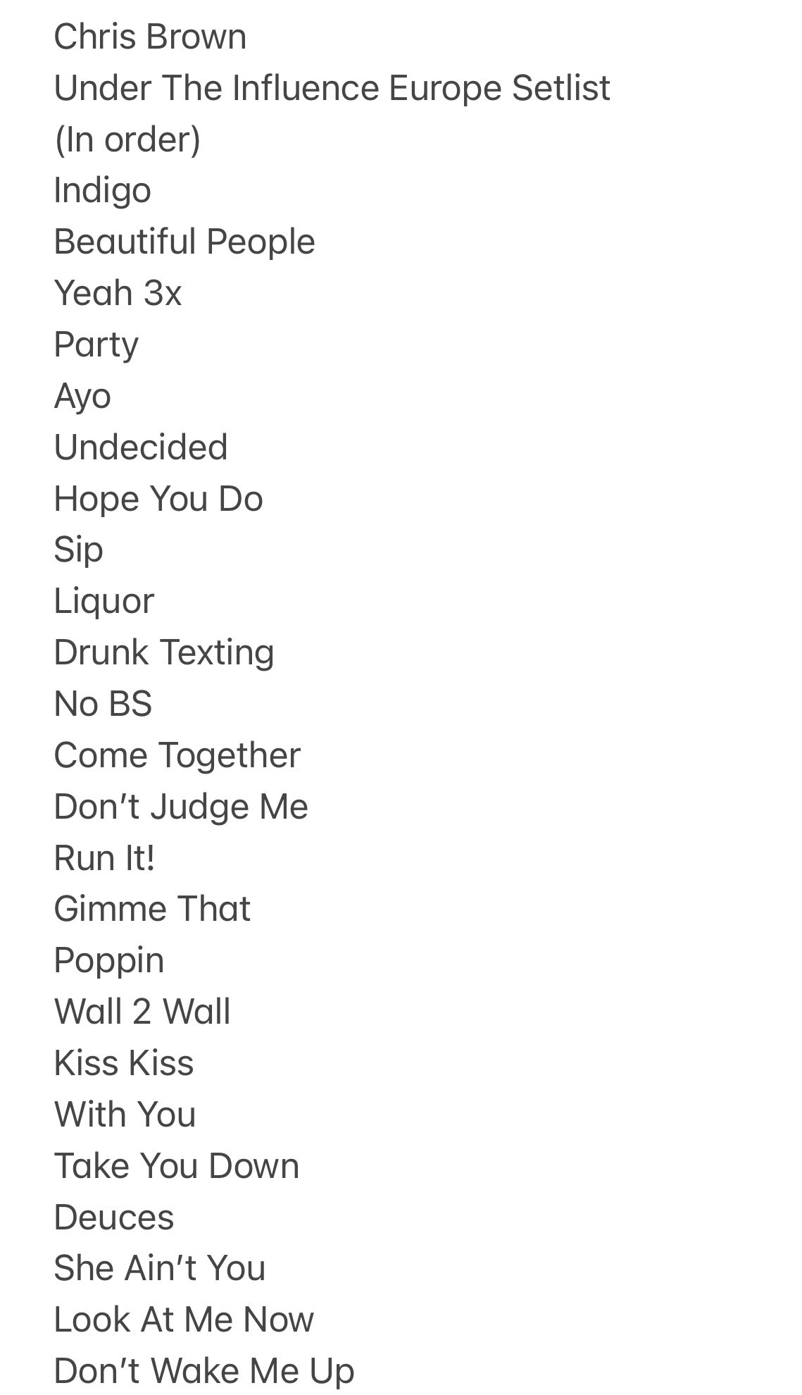 chris brown setlist 2023