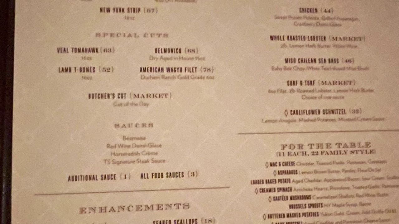 ts steakhouse menu with prices