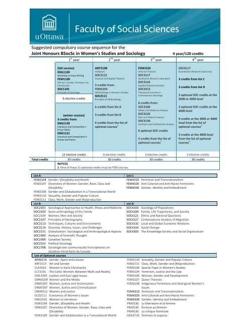 health science uottawa course sequence