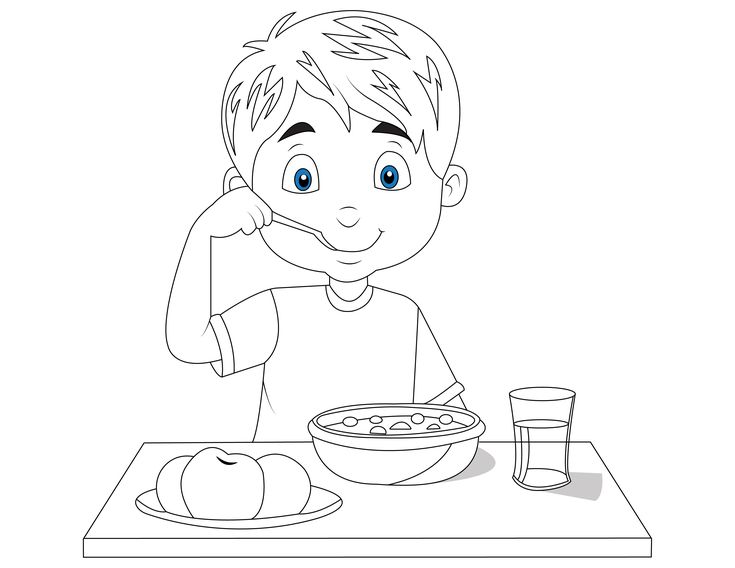 dibujos de niños comiendo para colorear