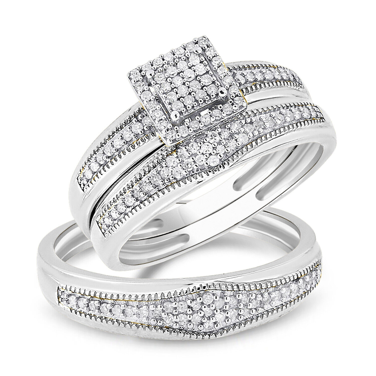 white gold trio wedding ring sets