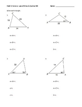 worksheet law of cosines