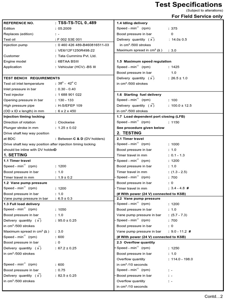 bosch fuel injection pump calibration chart pdf