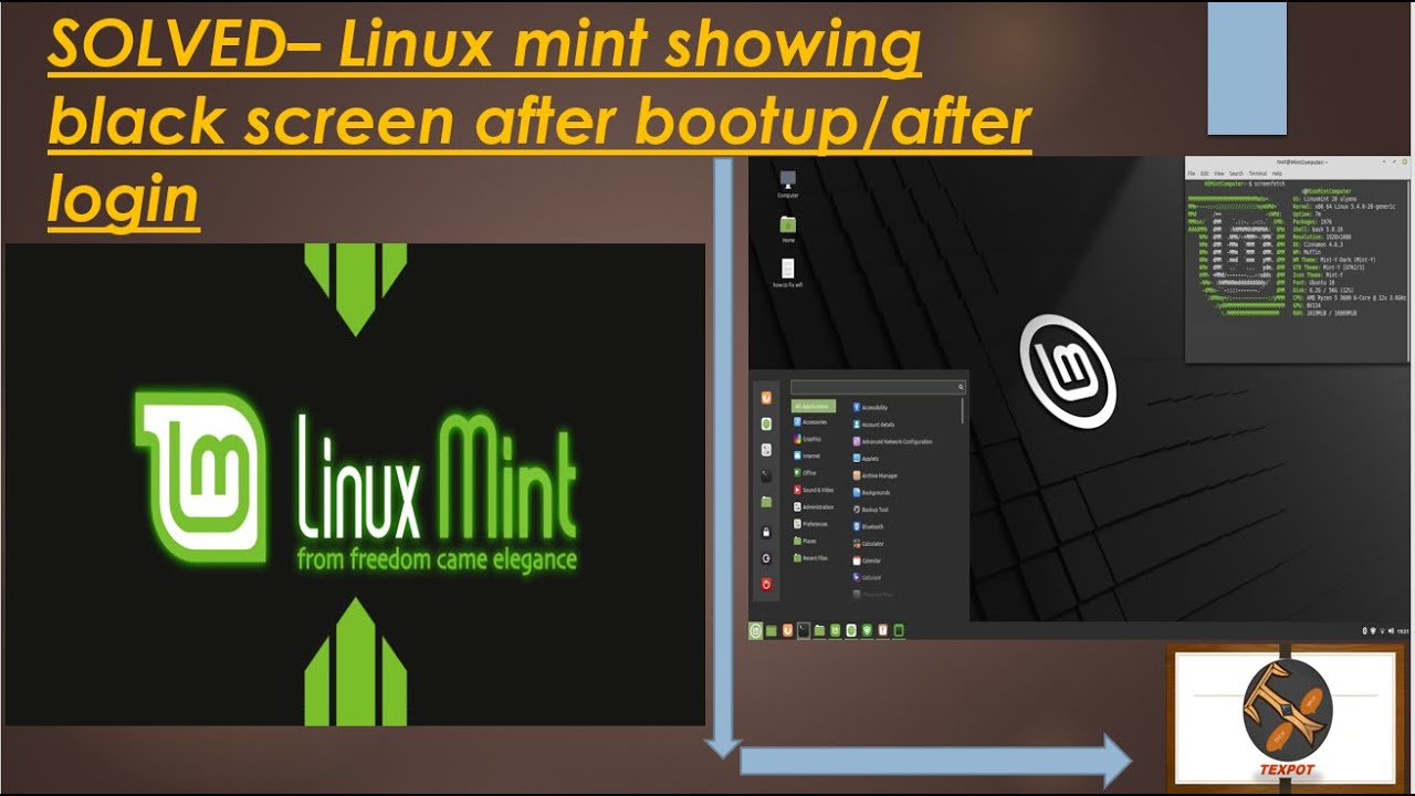 linux mint black screen