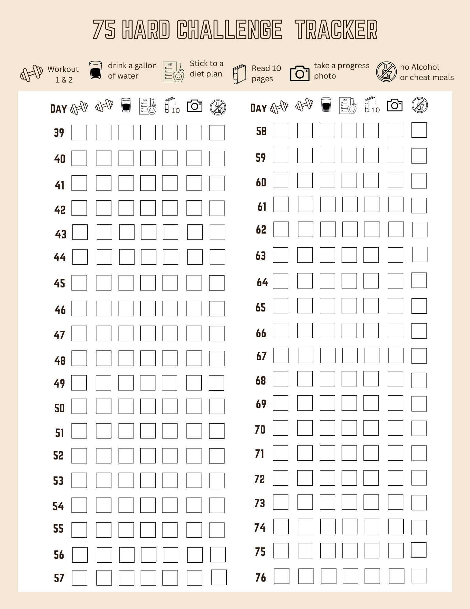 75 day hard challenge tracker