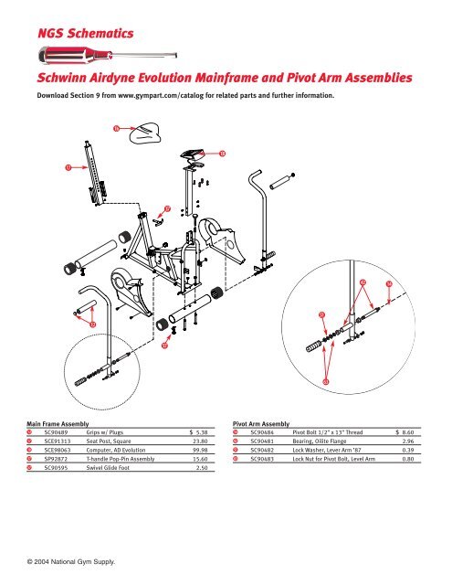 schwinn airdyne parts list