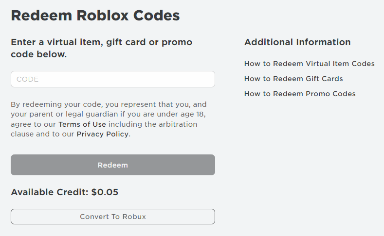 redeeming roblox gift card