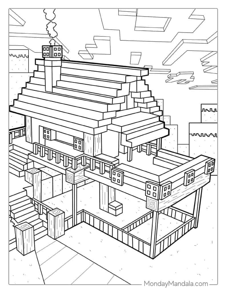 minecraft house coloring pages