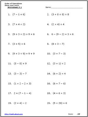 order of operations with exponents worksheet pdf