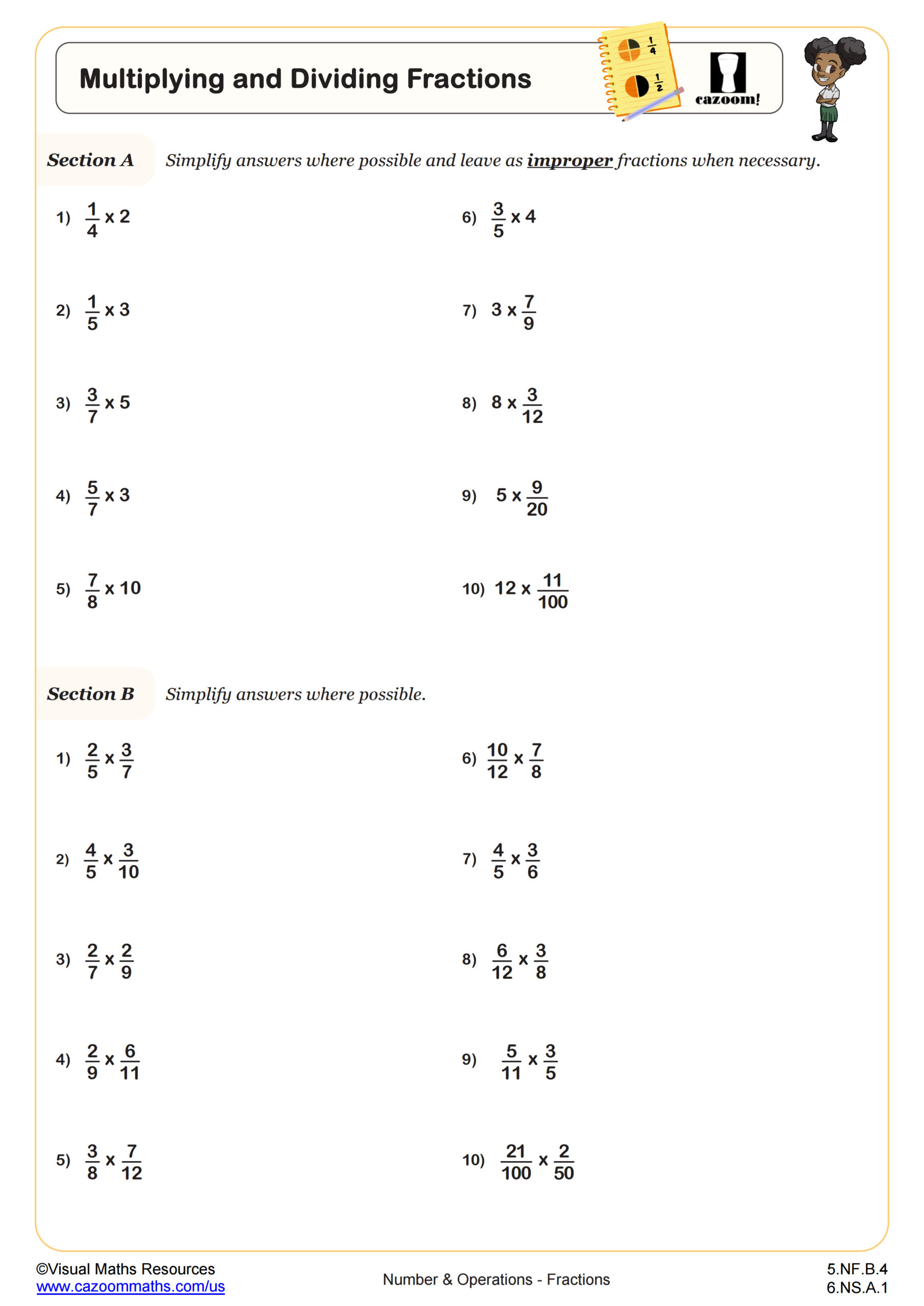 fraction division worksheet
