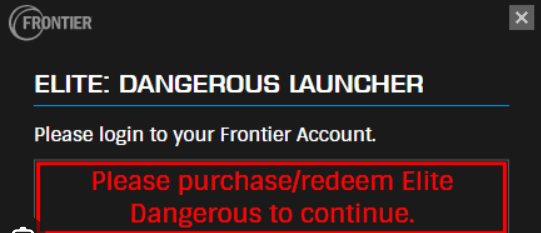 elite dangerous please purchase redeem elite dangerous to continue