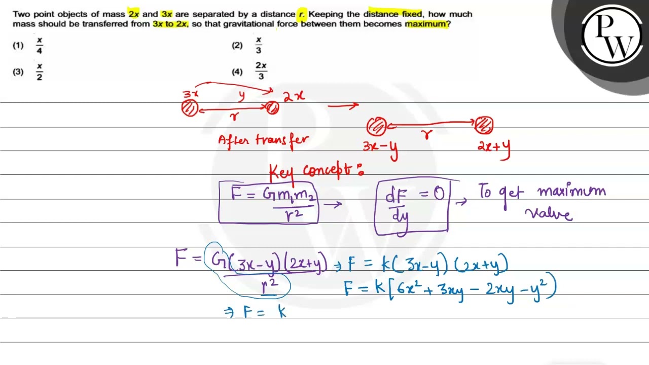 two point objects of mass 2x and 3x