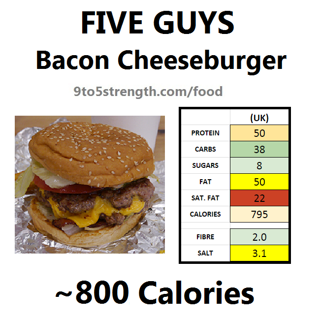 5 guys cheeseburger calories