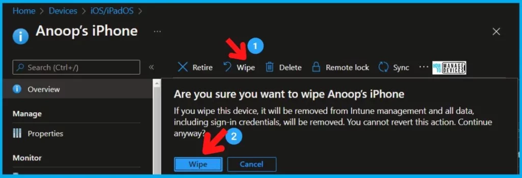 intune wipe iphone