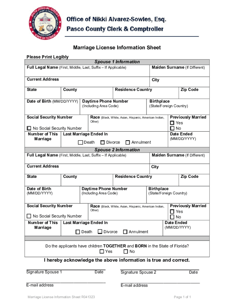 pasco county marriage records