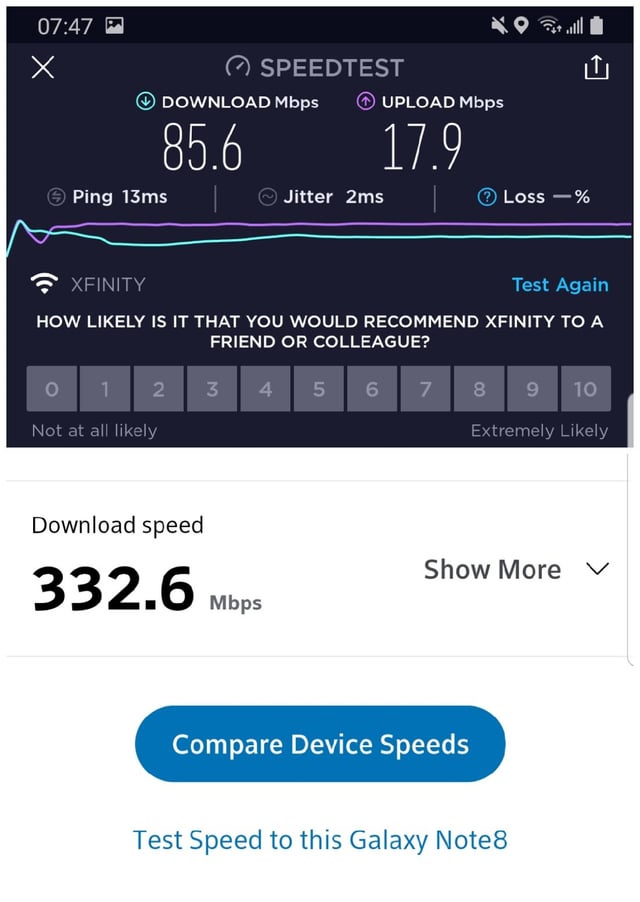 comcast network speed test