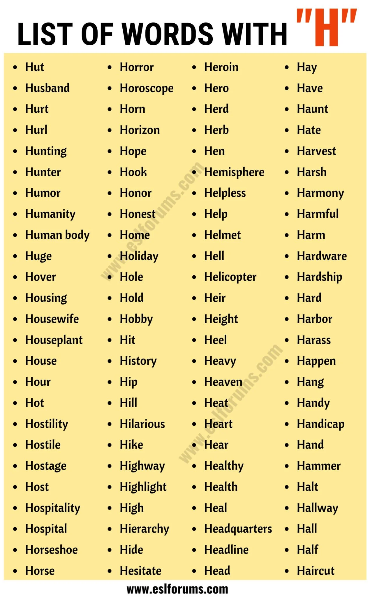 six letter words starting with h