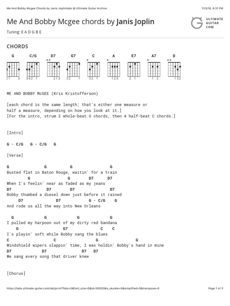 me and bobby mcgee chords