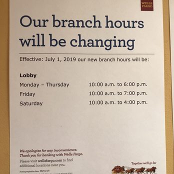 wells fargo bank near me hours of operation