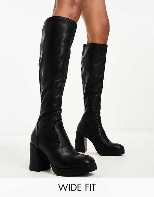 wide fit black knee boots