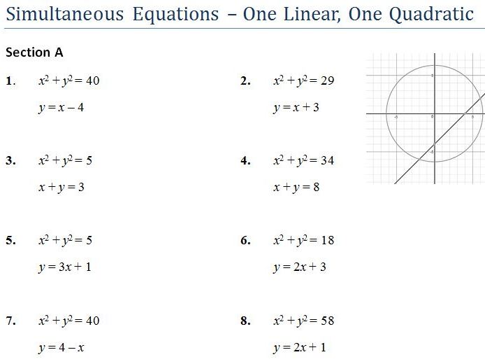 quadratic simultaneous equations worksheet